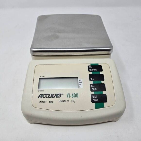 ACCULAB VI-600 VINTAGE 0.1G LAB SCALE 600G CAPACITY OUNCES DWT OZT MEASURE WORKS - Picture 2 of 7